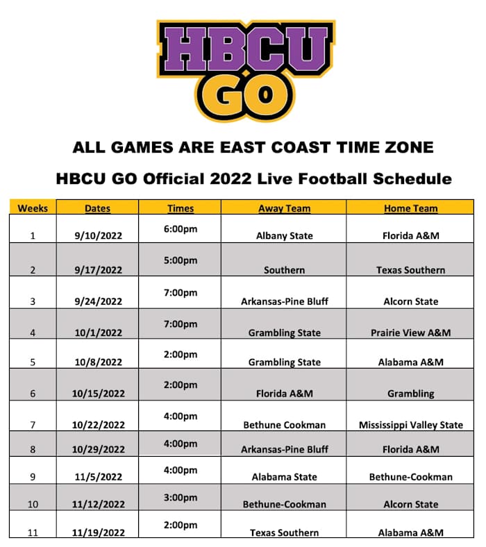 HBCU GO football schedule 2022